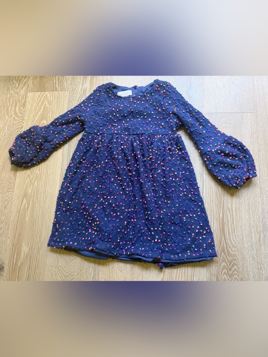 Bonnie Jean Other - Bonnie Jean Navy Dress with Pink and Orange Dot Pom Accents